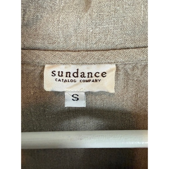 Sundance Catalog Linen Button Down Shirt Oatmeal Beige Boxy Cropped S Neutral - Picture 5 of 6
